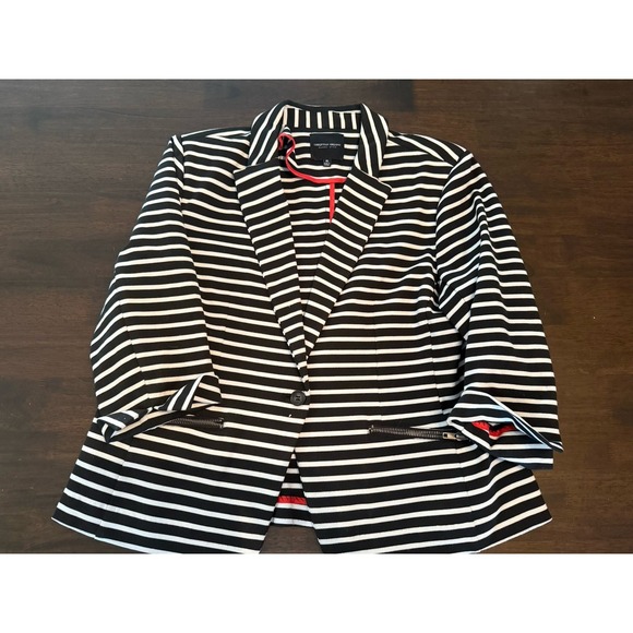 Christian Siriano Jackets & Blazers - Christian Siriano Runway Style Black White Striped Zipper Pocket Blazer XL